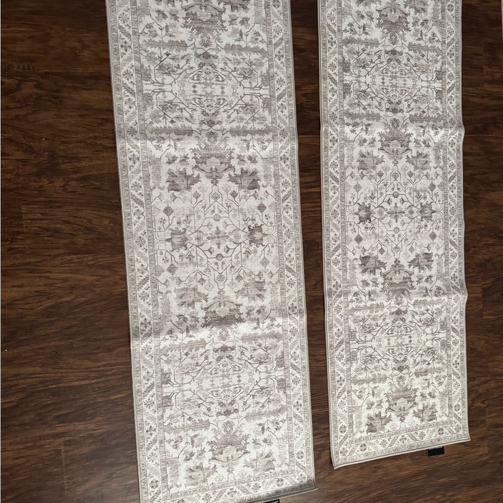 Lucky Brand Neutral Floral Pattern Runner Pair - Ivory and Taupe, New!